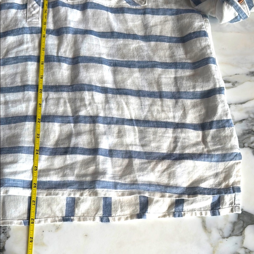 John Mark Striped Linen Denim & Floral Blouse Women’s Medium - Picture 10 of 14